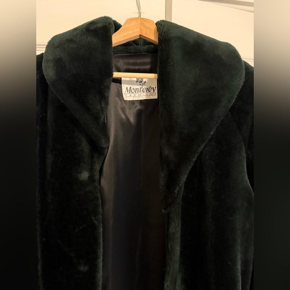 Vintage Dark Emerald Green Faux Fur Women's Coat